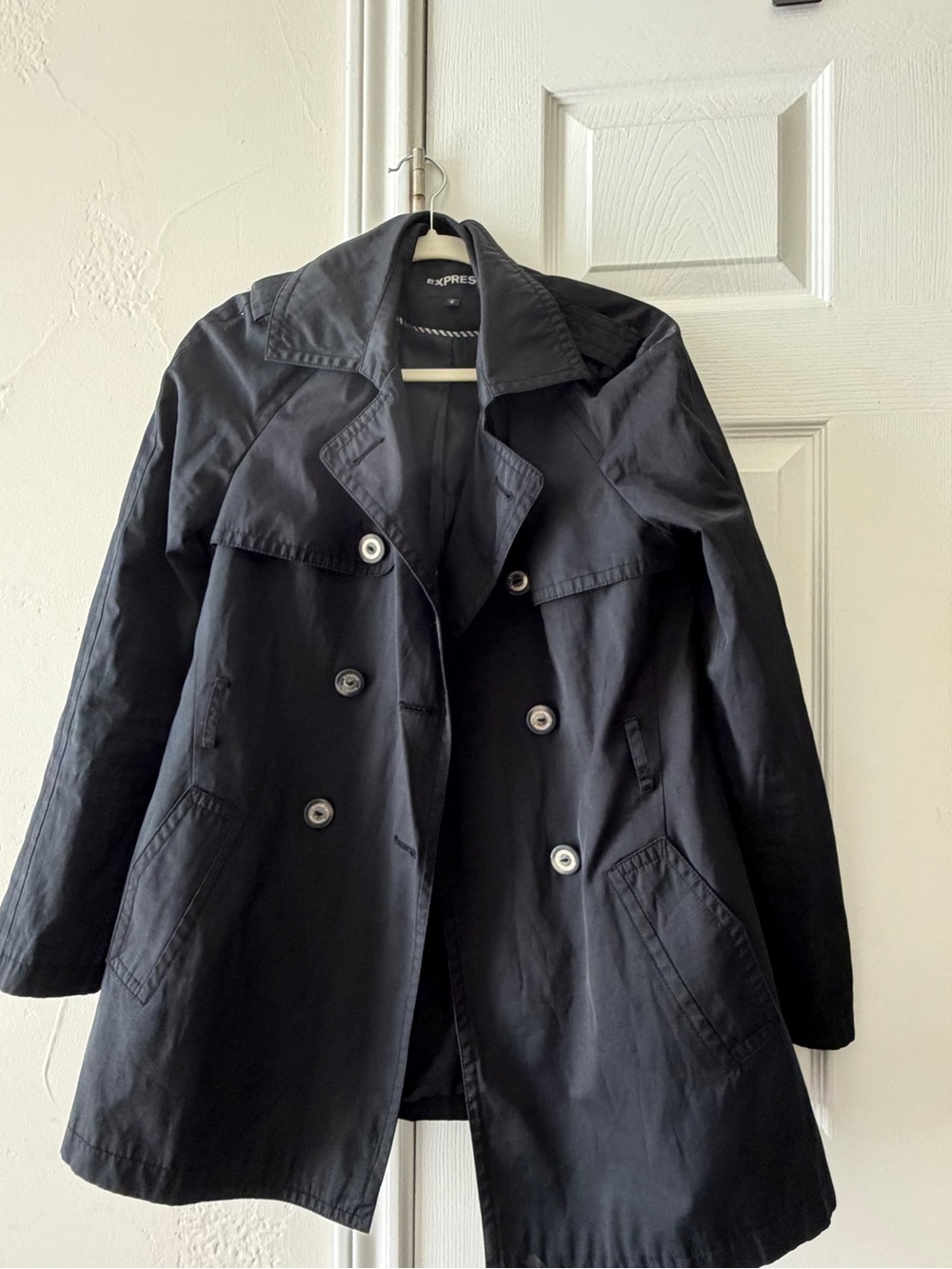 Express Black Double-Breasted Trench Coat